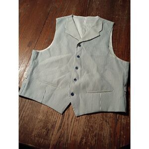 44R Vittorio St Angelo Blue White Striped Button Suit Vest Formal Office Wear